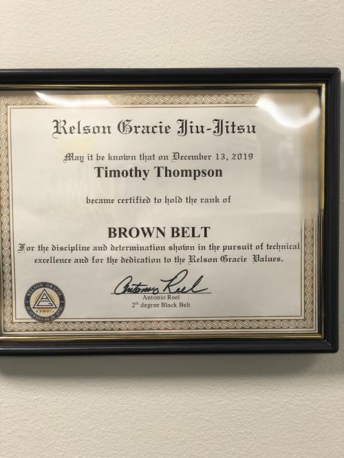 Brown belt · December 13, 2019 · Promoted by Tony Reel