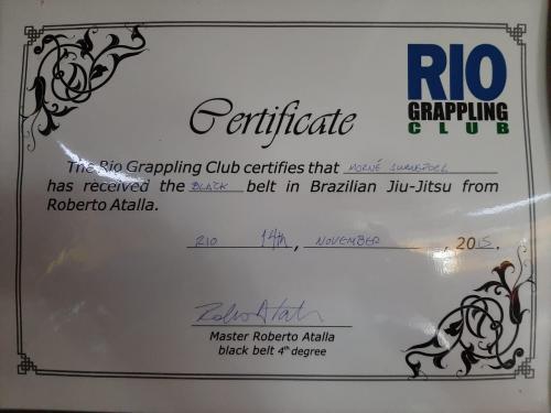Black belt · November 14, 2015 · Promoted by Roberto Atalla 5th Degree Black belt Head Instructor Rio Grappling Club