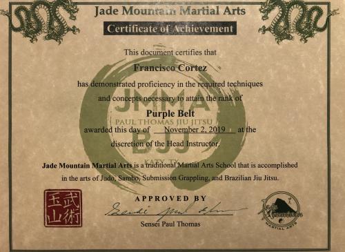 Purple belt · November 2, 2019 · Promoted by Paul Thomas