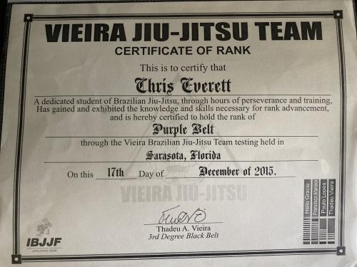 Purple belt · December 17, 2015 · Promoted by Thadeu A. Vieira , Vieira Jiu-Jitsu