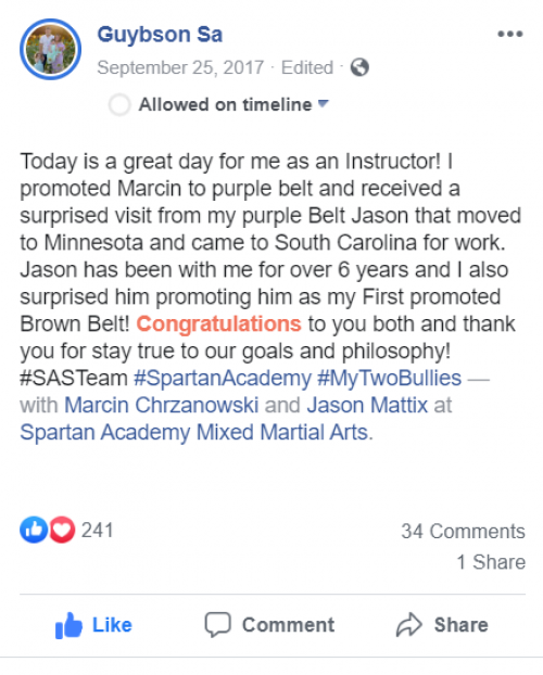 Brown belt · September 25, 2017 · Promoted by Guybson Sa