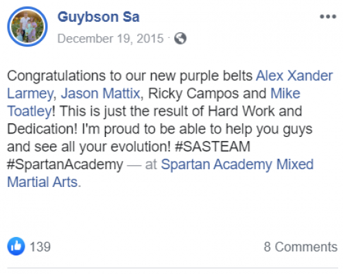 Purple belt · December 12, 2015 · Promoted by Guybson Sa