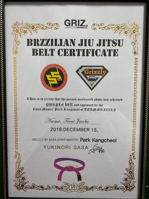 Purple belt · December 15, 2018 · Promoted by 박강철, 임환휘, Yukinori Sasa