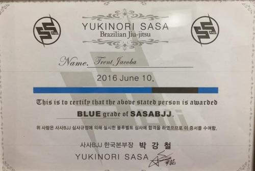 Blue belt · June 10, 2016 · Promoted by 박강철, 임환휘, Yukinori Sasa