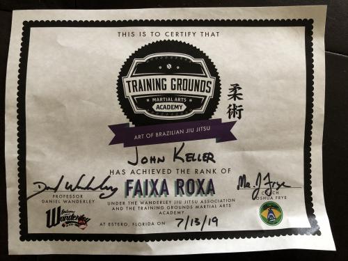 Purple belt · July 13, 2019 · Promoted by Joshua Frye