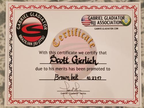 Brown belt · October 27, 2017 · Promoted by Gabriel Gladiator