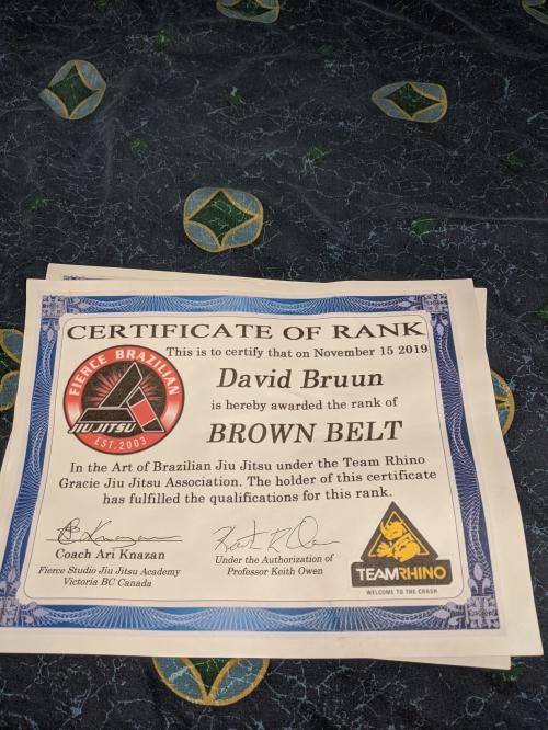Brown belt · November 15, 2019 · Promoted by Keith Owen