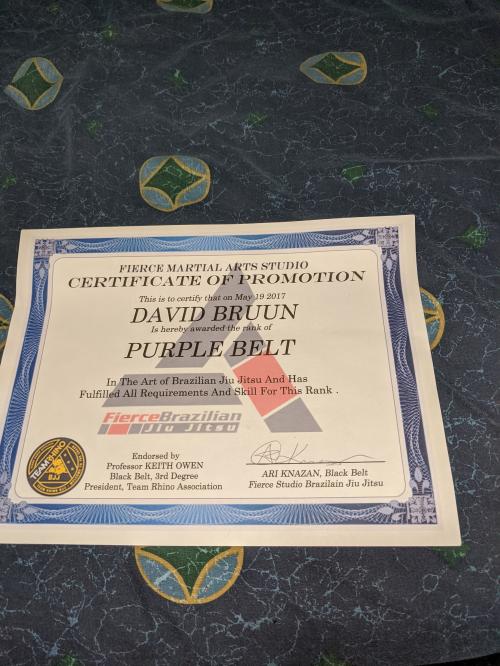 Purple belt · May 19, 2017 · Promoted by Keith Owen