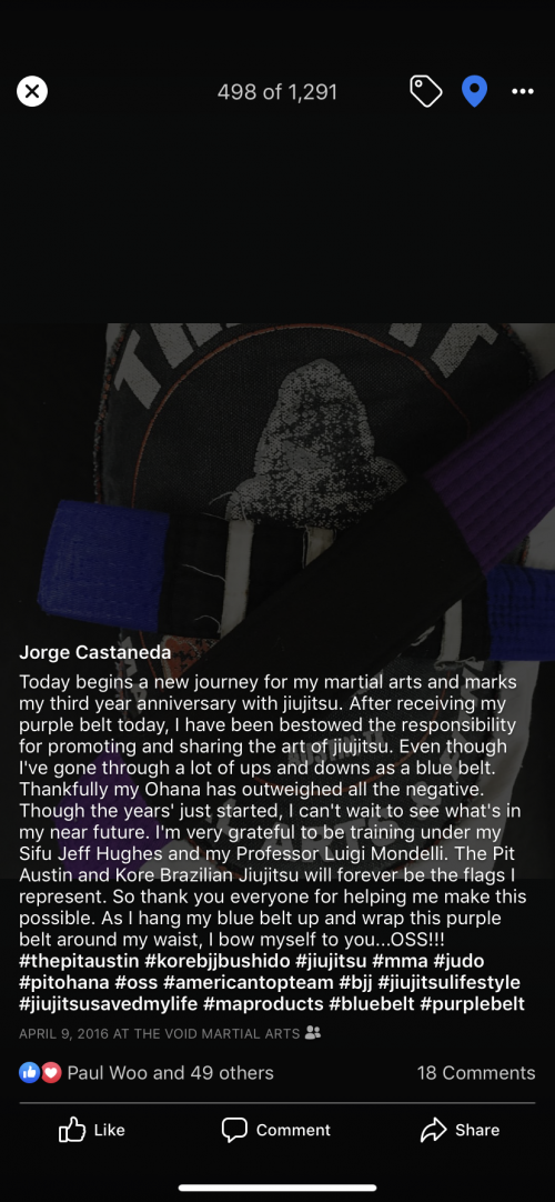 Purple belt · April 9, 2016 · Promoted by Jeff Hughs