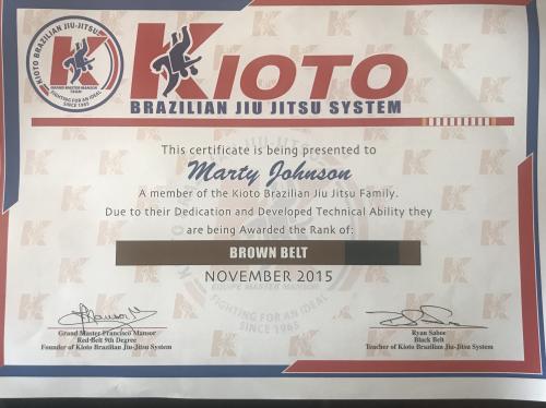 Brown belt · November 1, 2015 · Promoted by Grand master Francisco Mansor