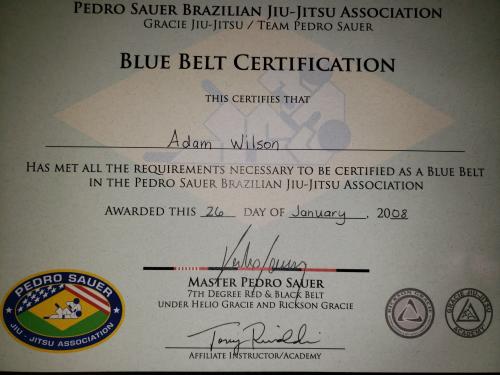 Blue belt · January 26, 2008 · Promoted by Pedro Sauer