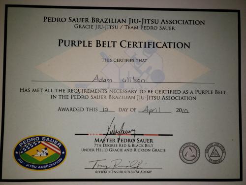 Purple belt · April 10, 2010 · Promoted by Pedro Sauer