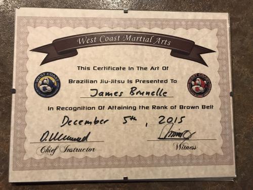 Brown belt · December 5, 2015 · Promoted by Don Whitefield