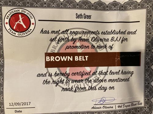 Brown belt · December 9, 2017 · Promoted by Ademir Pereira de Oliveira