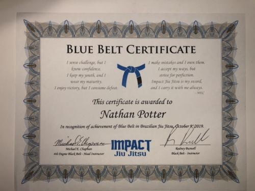 Blue belt · October 9, 2019 · Promoted by Rodney Buswell
