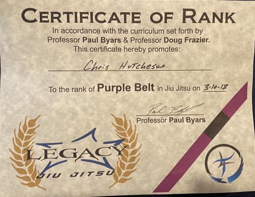 Purple belt · March 10, 2018 · Promoted by Paul Byars