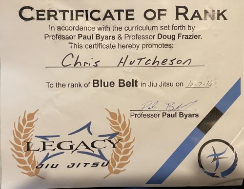 Blue belt · October 7, 2016 · Promoted by Paul Byars