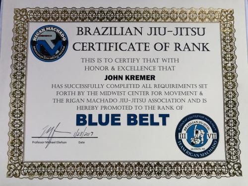 Blue belt · January 28, 2017 · Promoted by Michael Ellefson