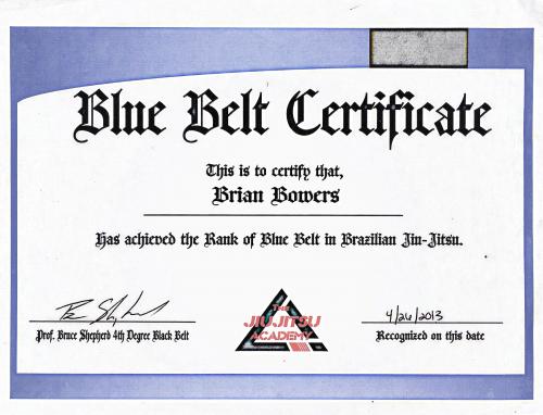 Blue belt · April 26, 2013 · Promoted by Bruce Shepherd