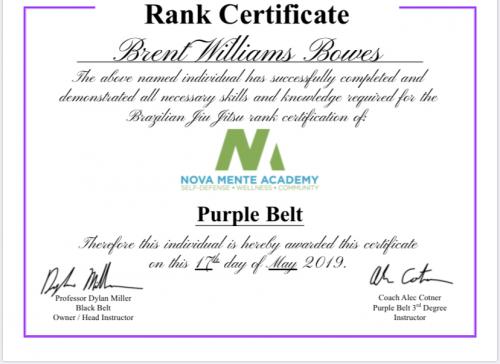 Purple belt · May 17, 2019 · Promoted by Dylan Miller