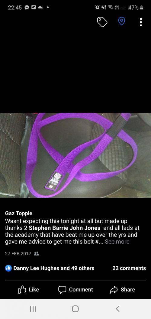 Purple belt · February 17, 2017 · Promoted by Stephen Jones
