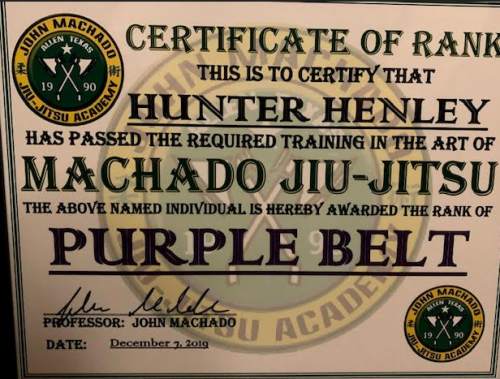 Purple belt · December 7, 2019 · Promoted by John Machado