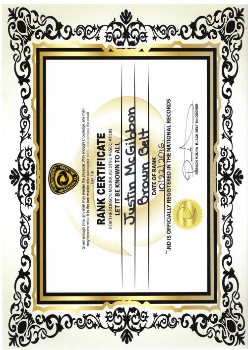 Brown belt · October 21, 2016 · Promoted by Robson Moura