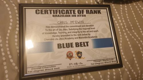Blue belt · August 27, 2012 · Promoted by Daniel Cherubin