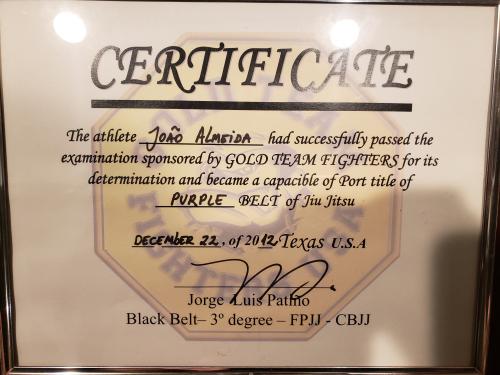 Purple belt · December 22, 2012 · Promoted by Jorge \\&amp;quot;Macaco\\&amp;quot; Patino