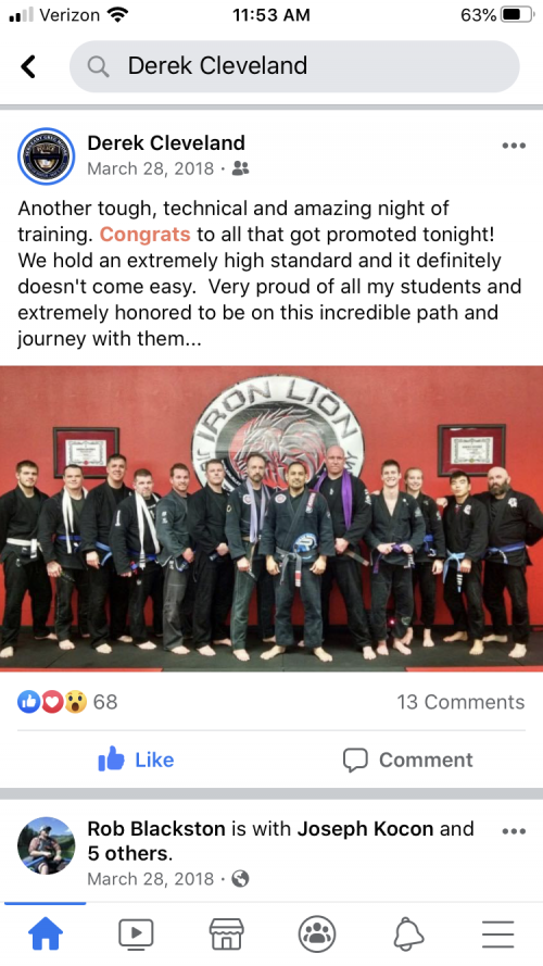 Brown belt · March 28, 2018 · Promoted by Professor Derek Cleveland