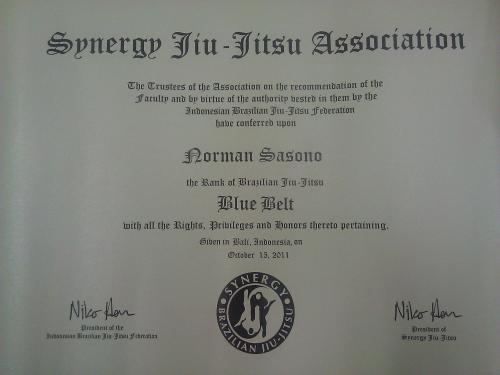 Blue belt · October 15, 2011 · Promoted by Niko Han