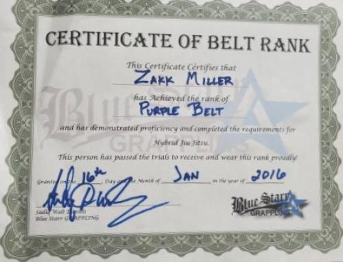 Purple belt · January 16, 2016 · Promoted by Sadiq W Daniels