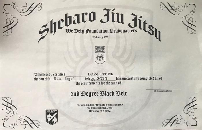 Black belt 2nd degree · May 9, 2019 · Promoted by Alan Shebaro