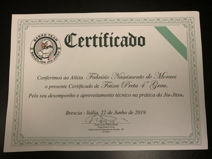 Black belt 4th degree · June 22, 2019 · Promoted by PAULO CESAR COTRIN CHAVES