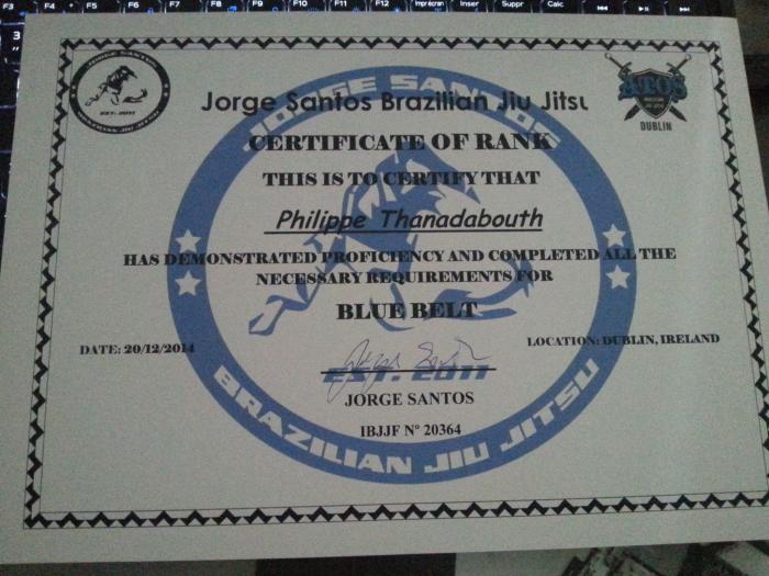 Blue belt · July 28, 2014 · Promoted by Jorge Santos