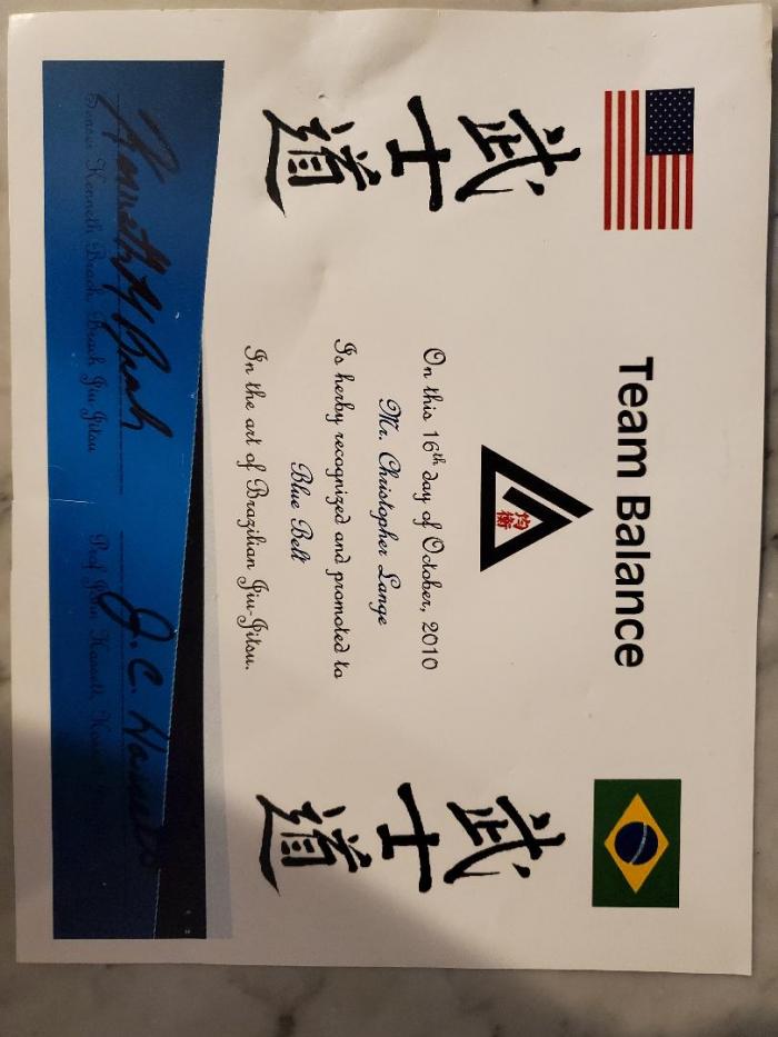 Blue belt · October 16, 2010 · Promoted by Kenneth Brach