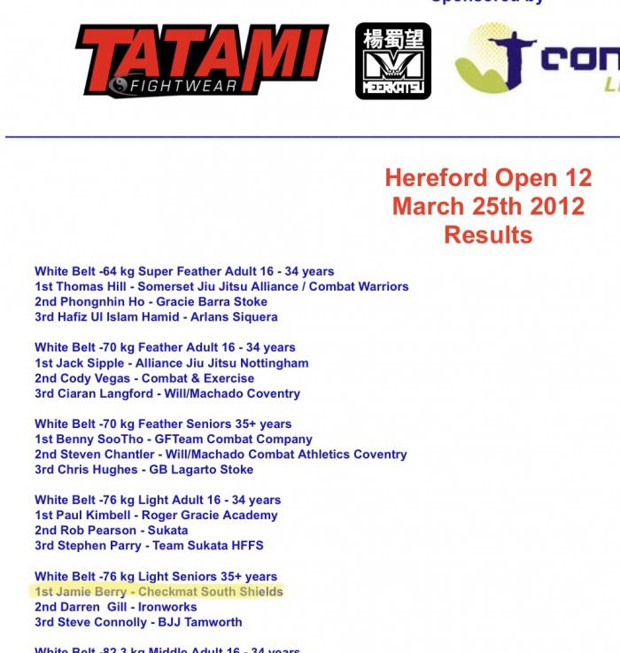 Gold at Hereford open 2012