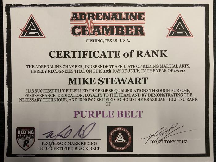 Purple belt · July 11, 2020 · Promoted by Tony Cruz