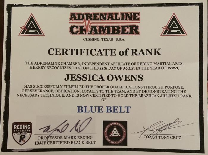 Blue belt · July 11, 2020 · Promoted by Tony Cruz