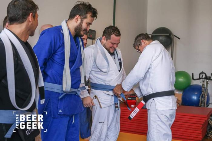 My professor Alexey da Cruz Pickerell promoting me to blue belt on 2/1/20!