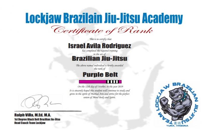 Purple belt · October 12, 2019 · Promoted by Ralph Villa