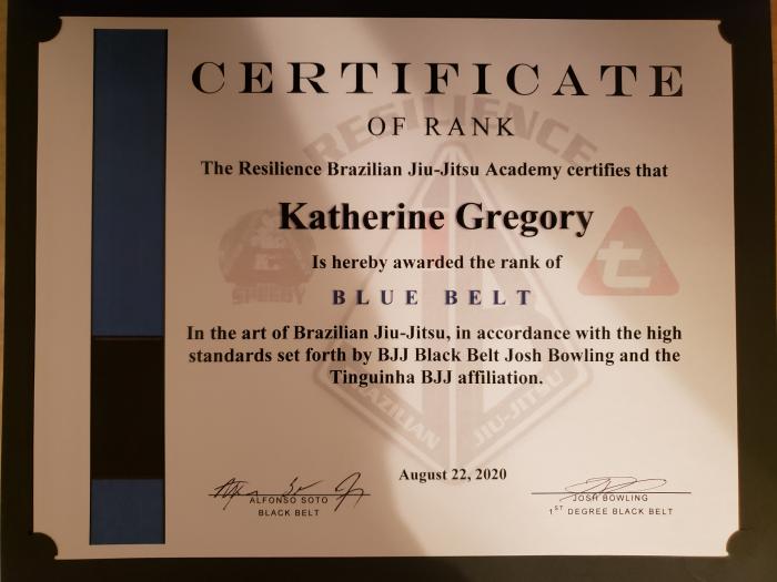 Blue belt · August 22, 2020 · Promoted by Joshua Bowling