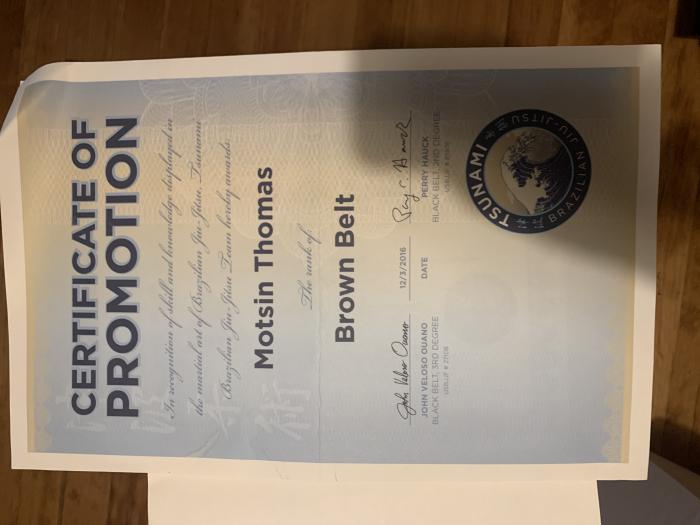 Brown belt · December 3, 2016 · Promoted by John Ouano