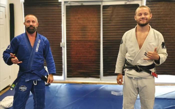 Getting my blue belt from coach Jordan