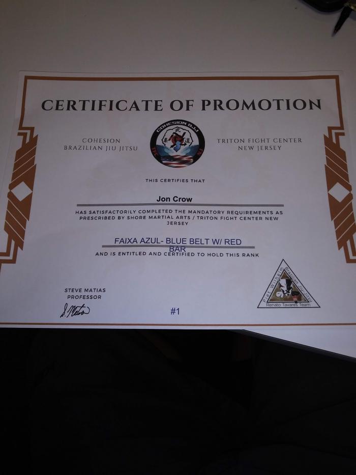 Blue belt · January 5, 2018 · Promoted by Steven Matias