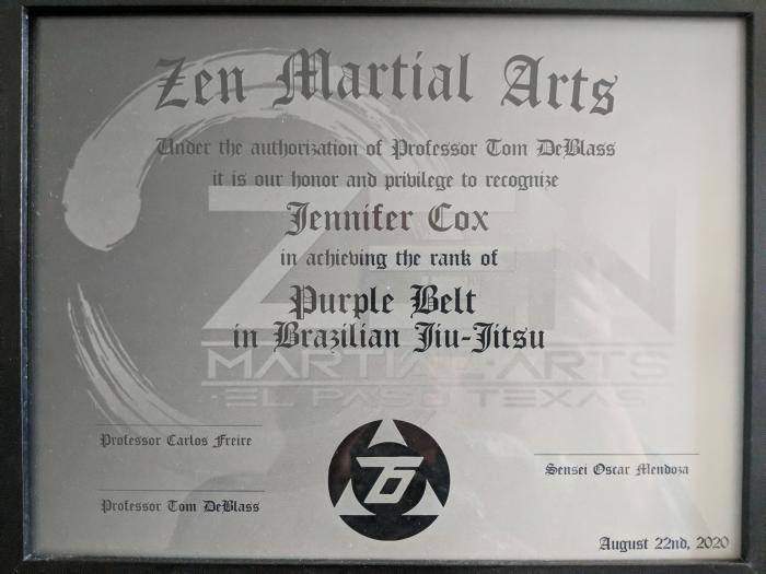 Purple belt · August 22, 2020 · Promoted by Professor Carlos Friere