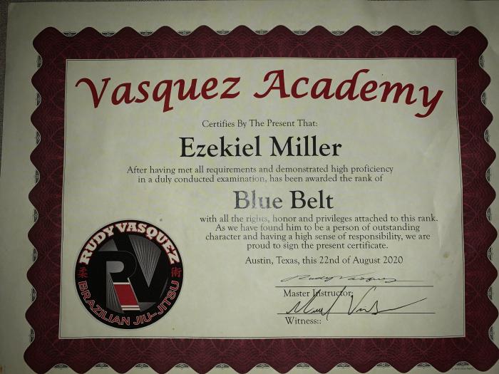 Blue belt · August 22, 2020 · Promoted by Rudy Vasquez