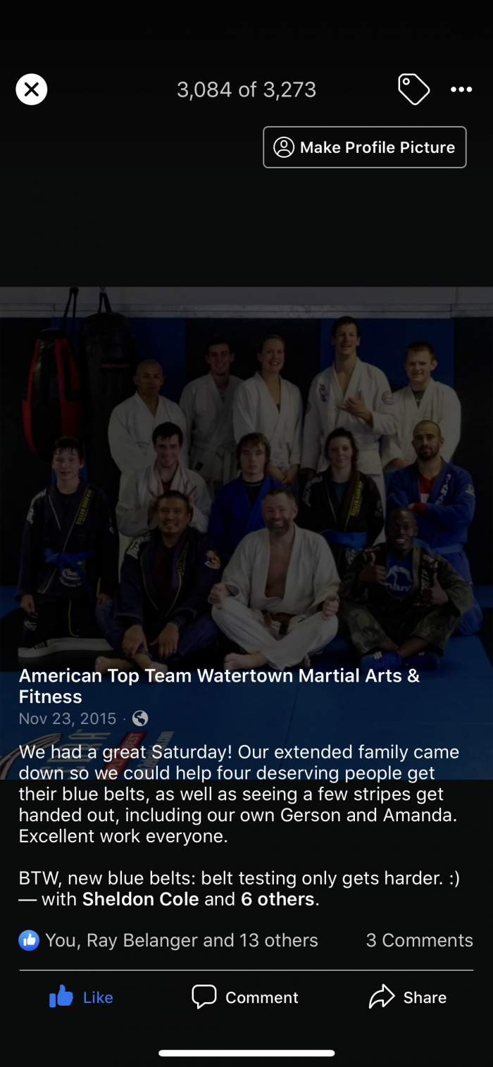 Blue belt · November 21, 2015 · Promoted by Sheldon Cole