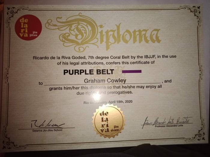 Purple belt · April 18, 2020 · Promoted by Professor Alexandre Leite