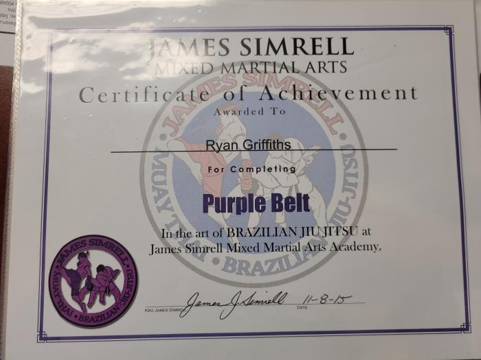 Purple belt · November 8, 2015 · Promoted by James Simrell